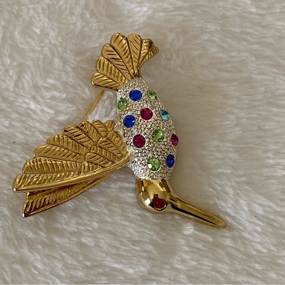 FUN vintage PREMIER DESIGNS multicolor gemstone HUMMINGBIRD BROOCH - Picture 5 of 10